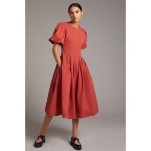 Eri + Alli Anthropologie Corset Seamed Midi Dress in Crimson NWOT